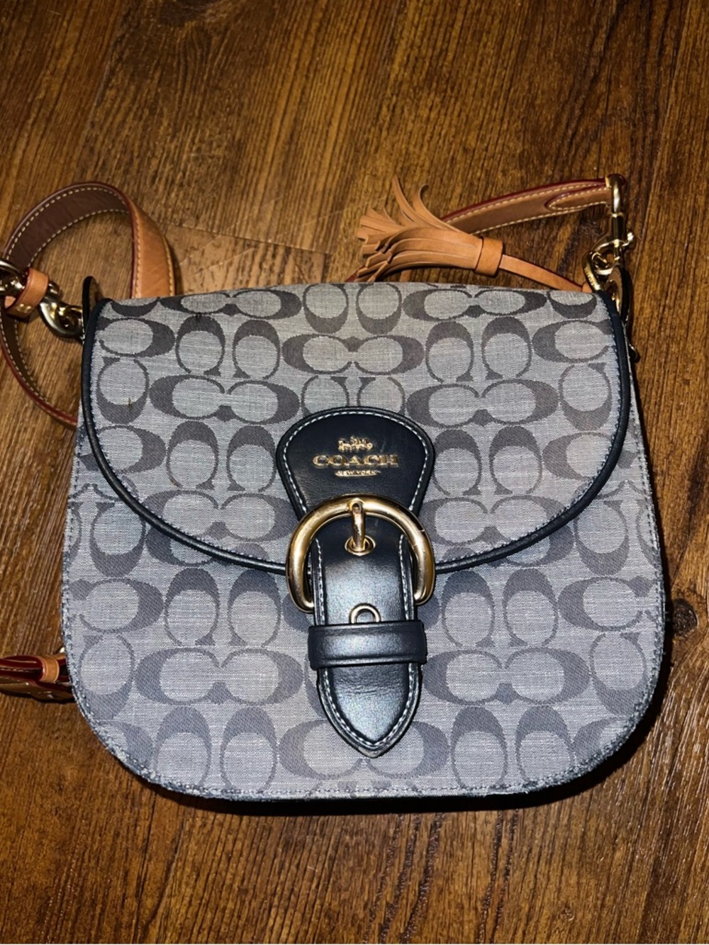 Coach Kleo 23 Navy Blue Canvas Brown Signature Chambray Shoulder Crossbody Bag - Picture 3 of 14